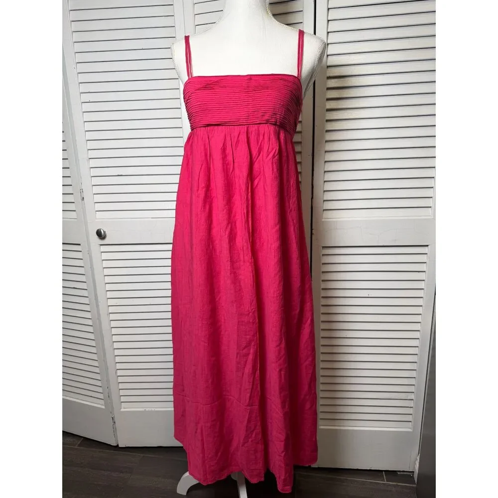 Abercrombie & Fitch Pink Babydoll Crinkle Textured Maxi Dress w/ Pockets Medium